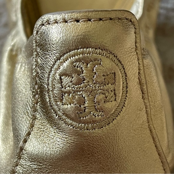 Tory Burch Eddie Ballet Flats In Metallic Gold Size 10 - Picture 10 of 14